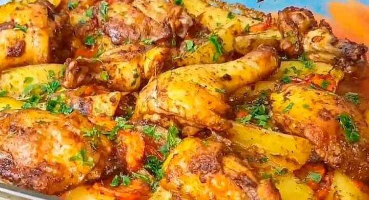 Покроковий рецепт запікання курки з картоплею та овочами в духовці