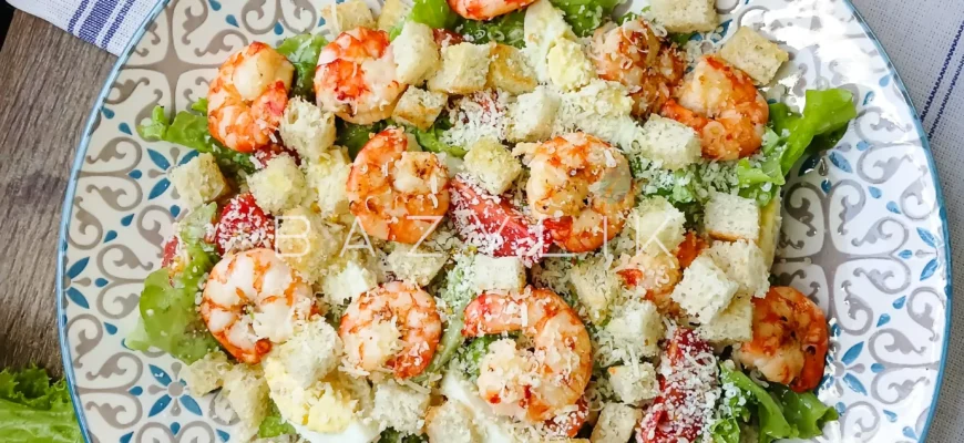 Рецепт салату Цезар з креветками: покрокова інструкція приготування Рецепт салату Цезар з креветками: покрокова інструкція приготування